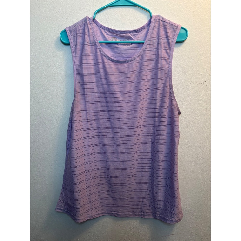 Zyia Active Womens Purple Striped Mesh Sleeveless Athletic Tank Top XL XL